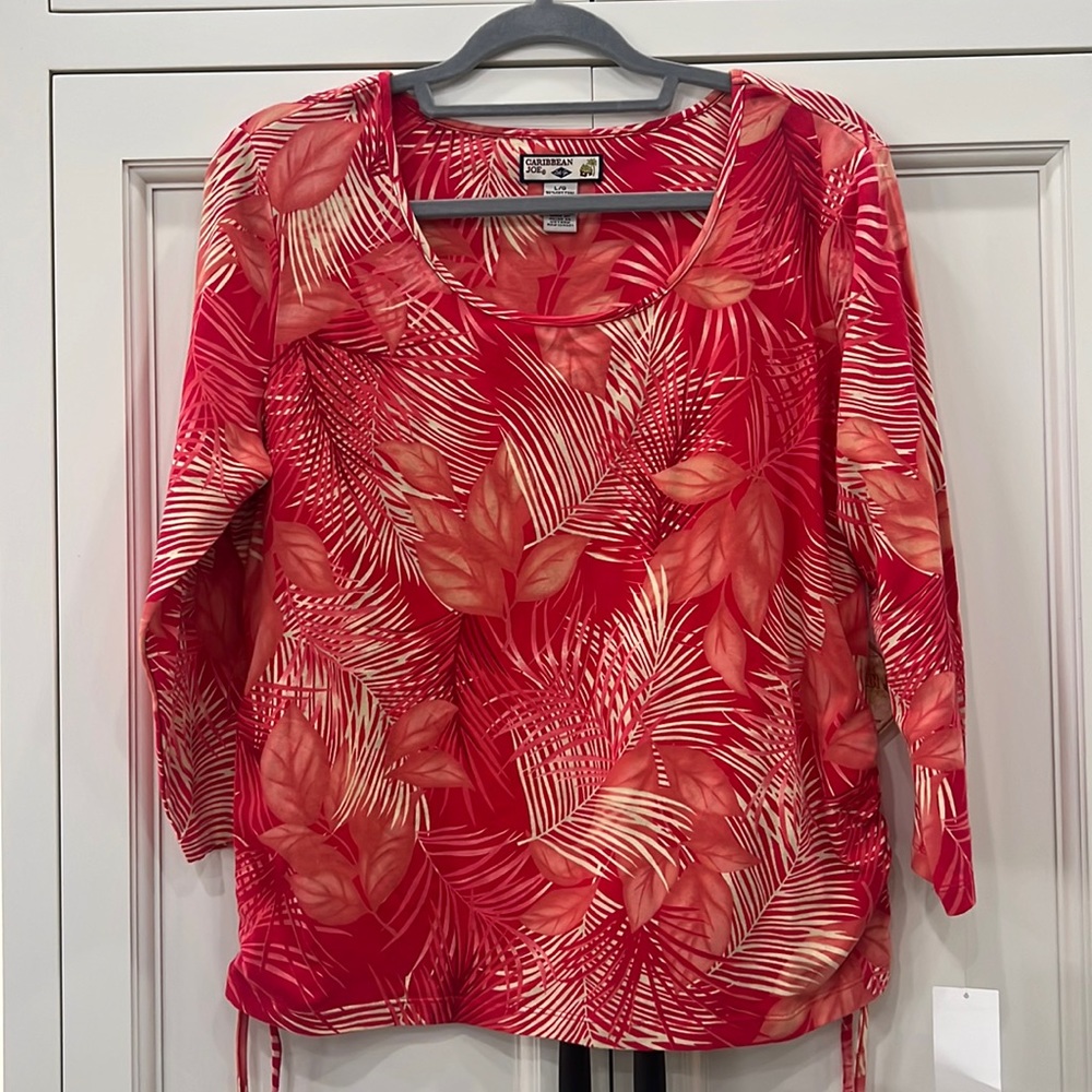 Carribean Joe Women's 3/4 sleeve cinched waisted Large NWT beach Cruise Vacation
